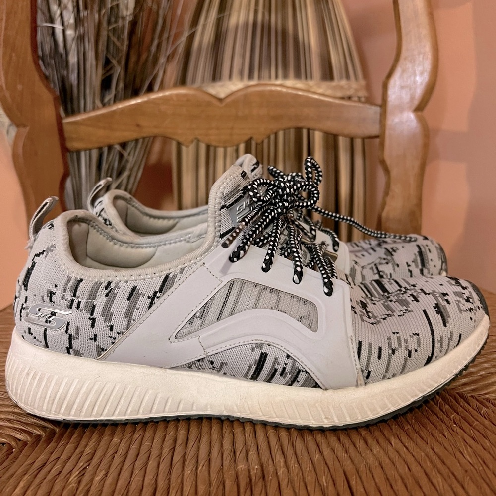 Skechers Gray and Black Knit Lace-Up Sneakers